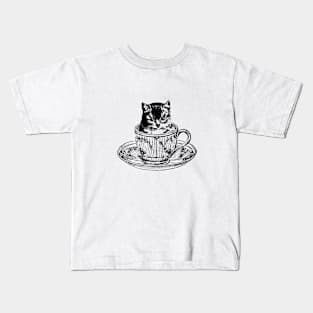 Teacup Kitten Cat Vintage Illustration Kids T-Shirt